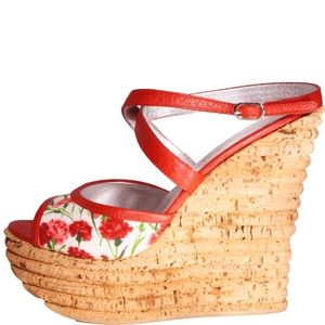 DOLCE & GABBANA FLORAL PRINT WEDGE SANDALS